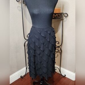NWT Adrianna Papell Evening Essentials Black Silk Asymmetrical Ruffle Skirt